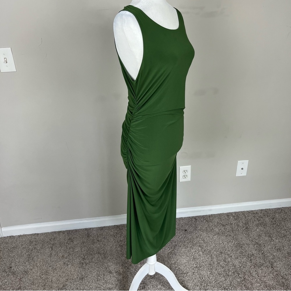 KAMALI KULTURE X NORMA KAMALI BODYCON RUCHED MIDI DRESS OLIVE GREEN SIZE LARGE - Picture 4 of 13